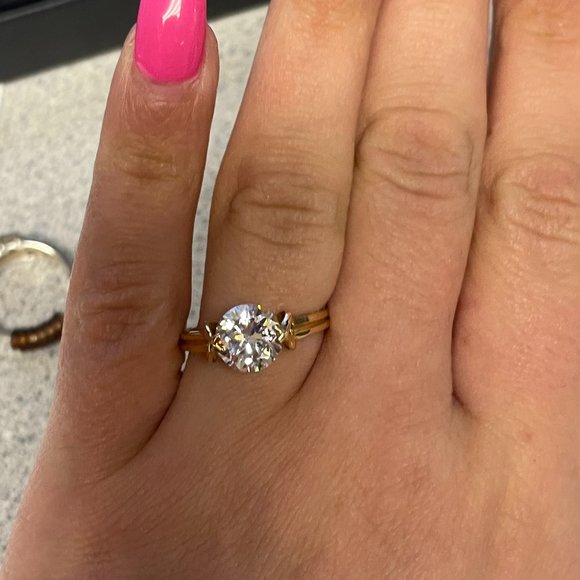 14K Solid Yellow Gold CZ Engagement Ring - Picture 8 of 8